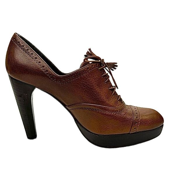 Stuart Weitzman Brogue Platform Ankle Heels Brown 6.5M Leather Made in Spain - Picture 5 of 14